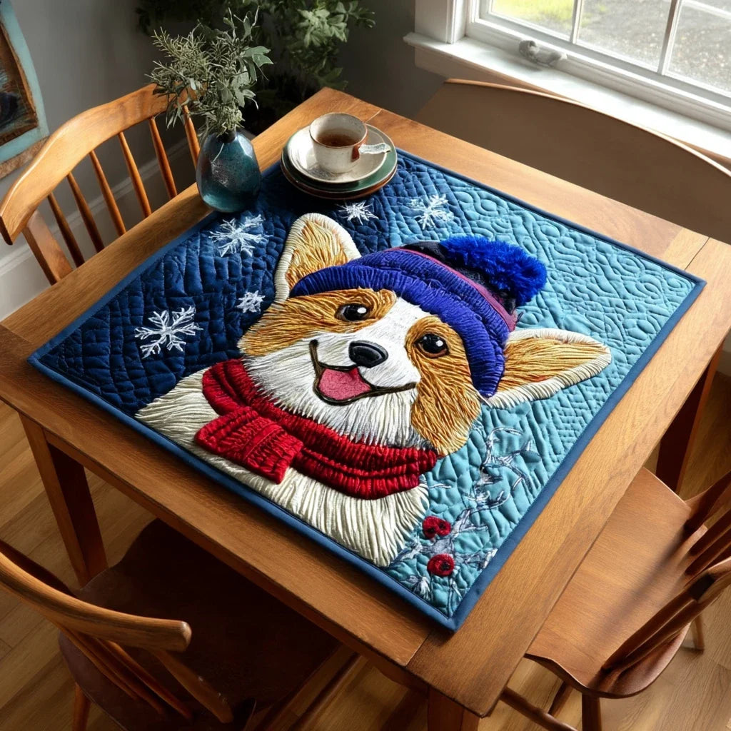 Arctic Corgi Quilted Table Topper