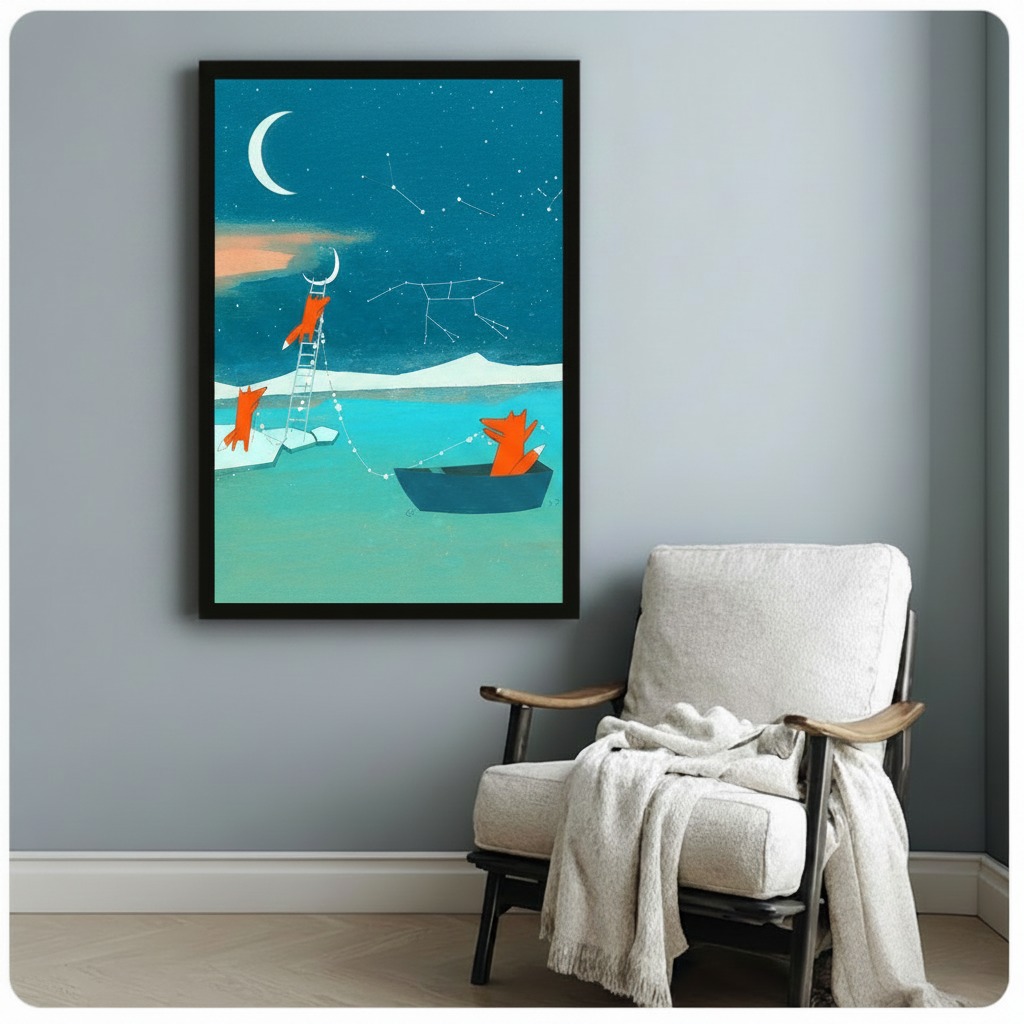 Whimsical Fox Constellation Night Sky Canvas Art