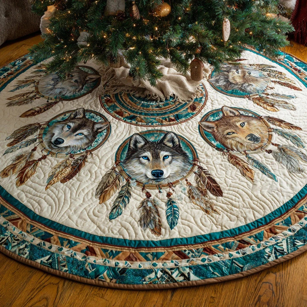 Arctic Wolves Christmas Quilted Tree Skirt