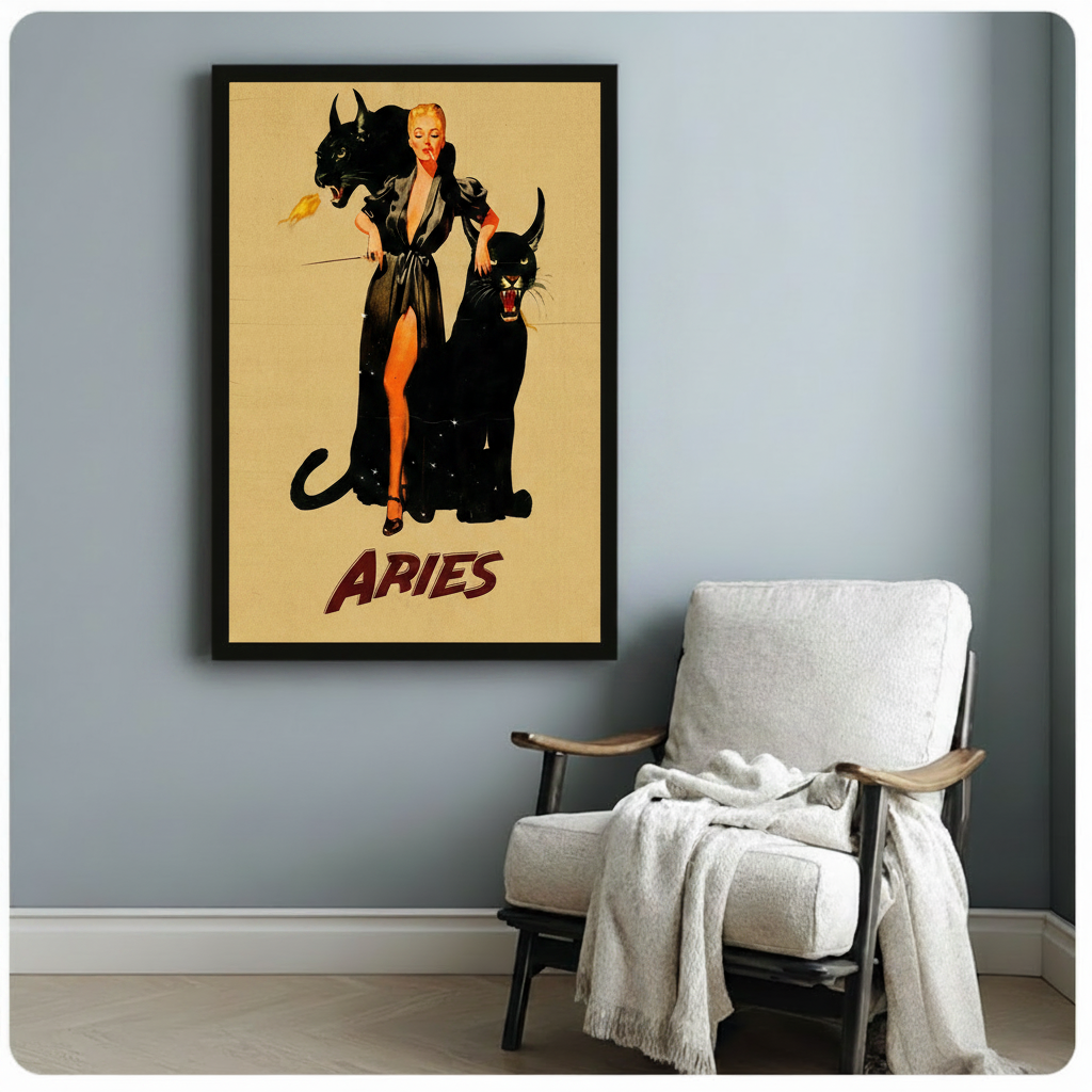 Aries Zodiac Black Panther Vintage Canvas Art