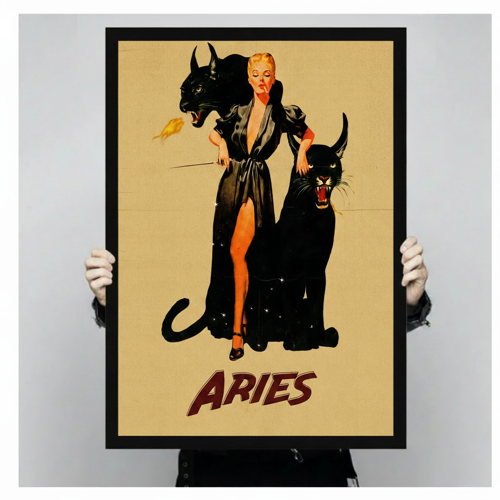 Aries Zodiac Black Panther Vintage Canvas Art