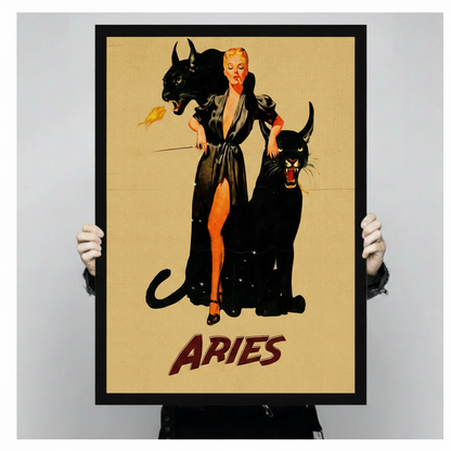 Aries Zodiac Black Panther Vintage Canvas Art