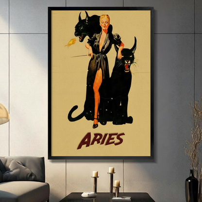Aries Zodiac Black Panther Vintage Canvas Art