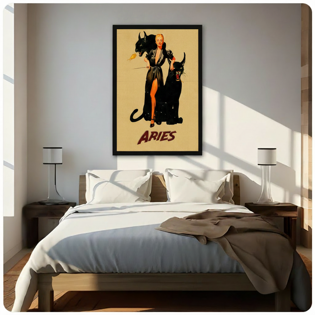 Aries Zodiac Black Panther Vintage Canvas Art