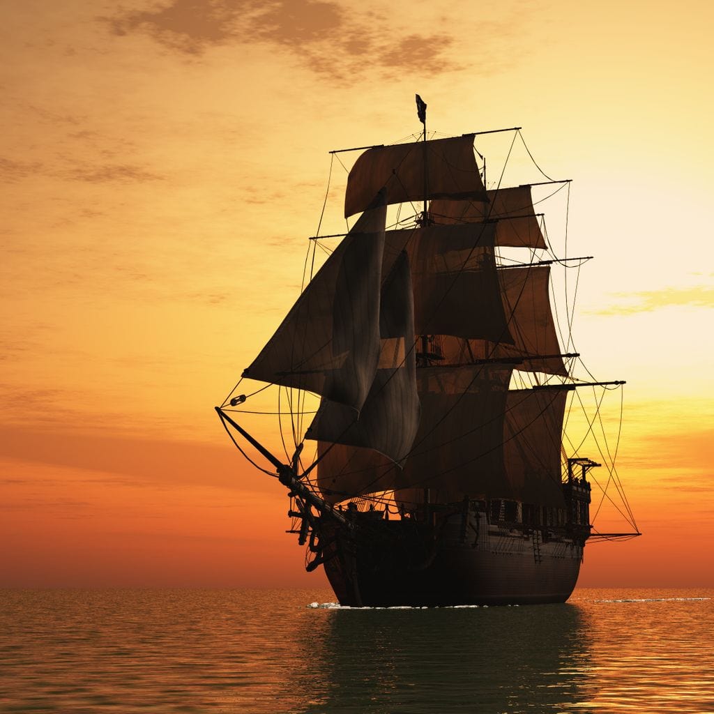 Old Ship At Sea Canvas Wall Art