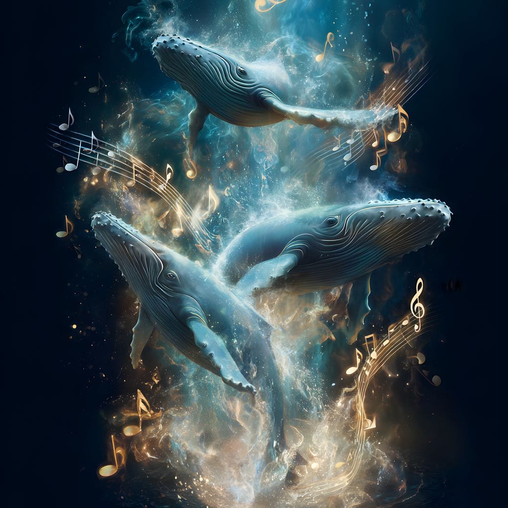 Melodic Tides of Dancing Whales Canvas Wall Art