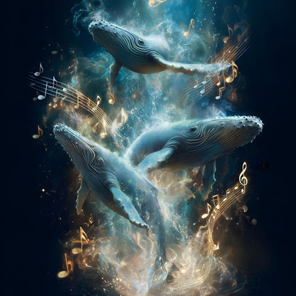 Melodic Tides of Dancing Whales Canvas Wall Art