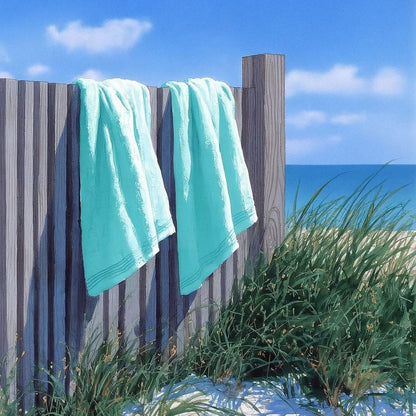Coastal Towels On Dune Fence Canvas Wall Art