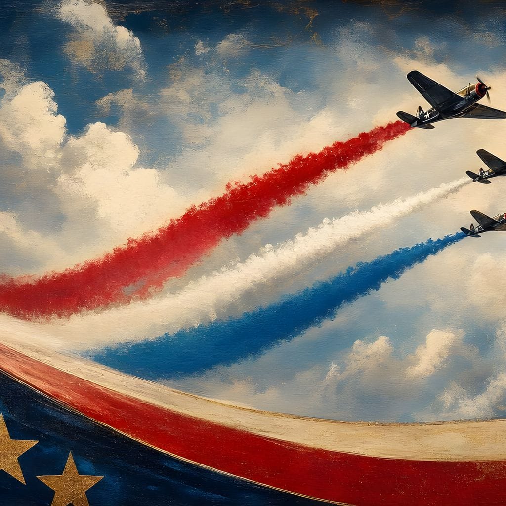 Patriots Flying Above The Clouds Canvas Wall Art