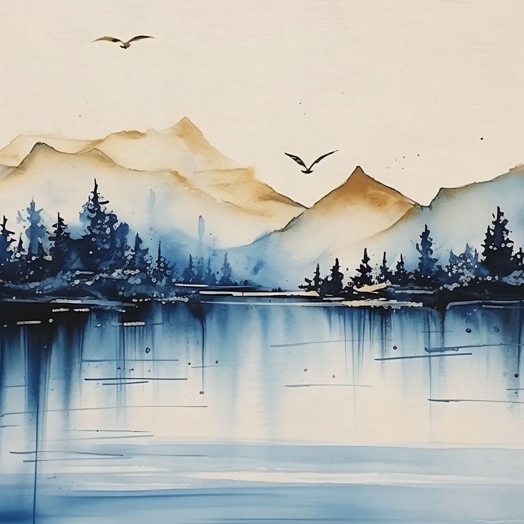 Calm Mountain Lake Sunrise Canvas Wall Art