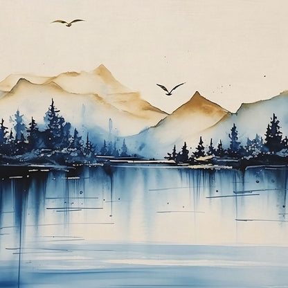 Calm Mountain Lake Sunrise Canvas Wall Art