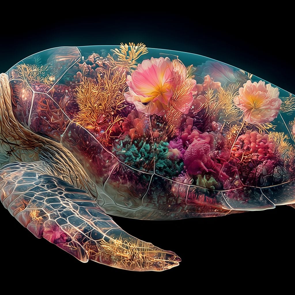 Floral Reef Sea Turtle Glow Canvas Wall Art