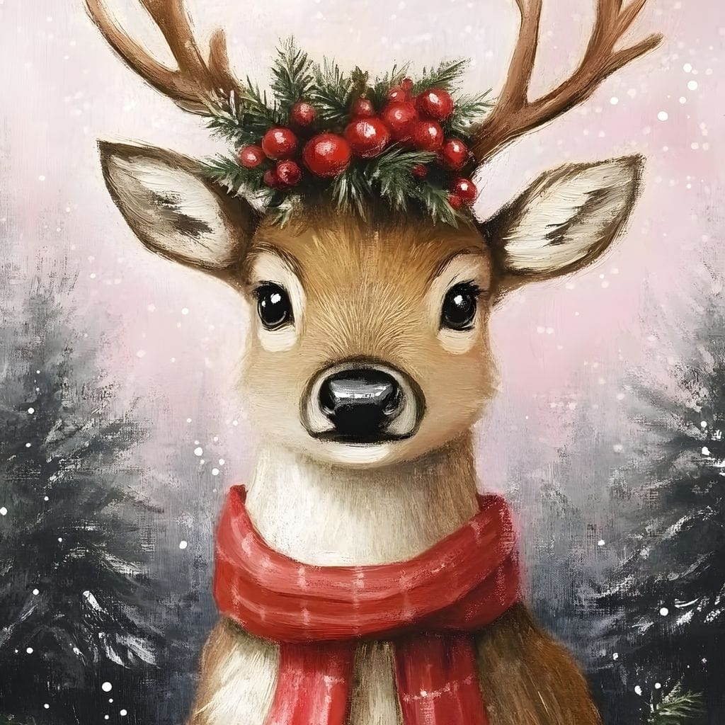 Holiday Reindeer Berries Cheer Canvas Wall Art