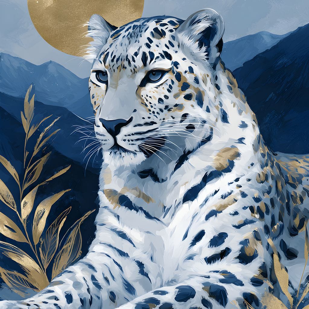 Golden Moon Snow Leopard Calm Canvas Wall Art