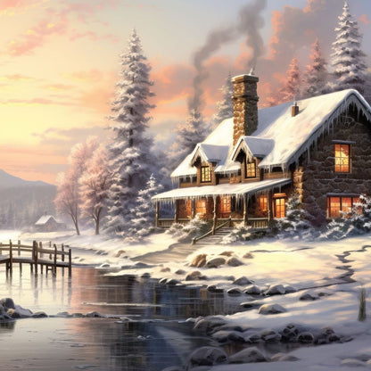 Christmas Cottage Home Canvas Wall Art
