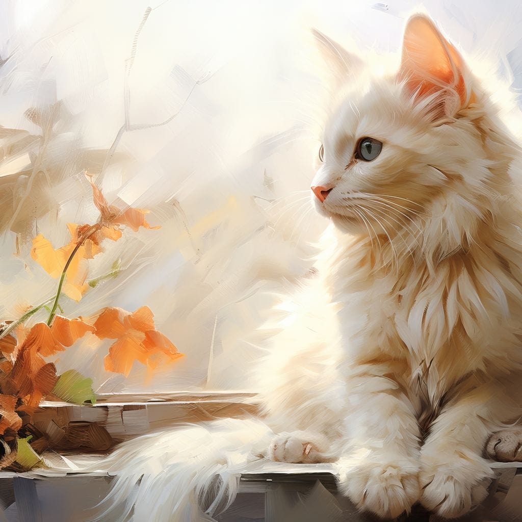 White Cat Sitting on Windowsill Canvas Wall Art