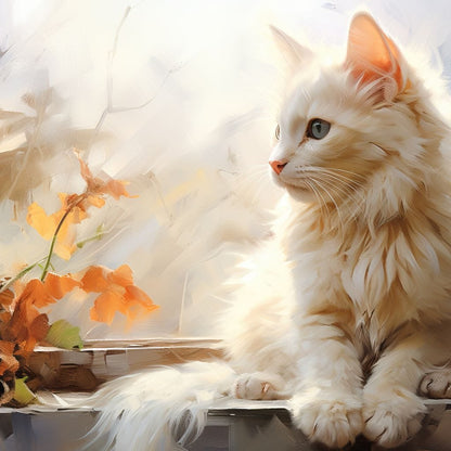 White Cat Sitting on Windowsill Canvas Wall Art