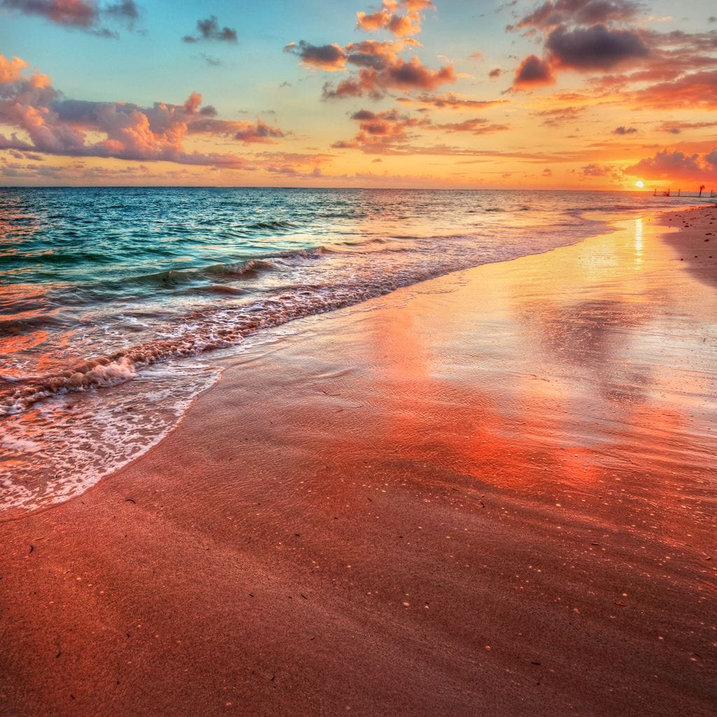 Sunset Over an Ocean Beach Shore Canvas Wall Art