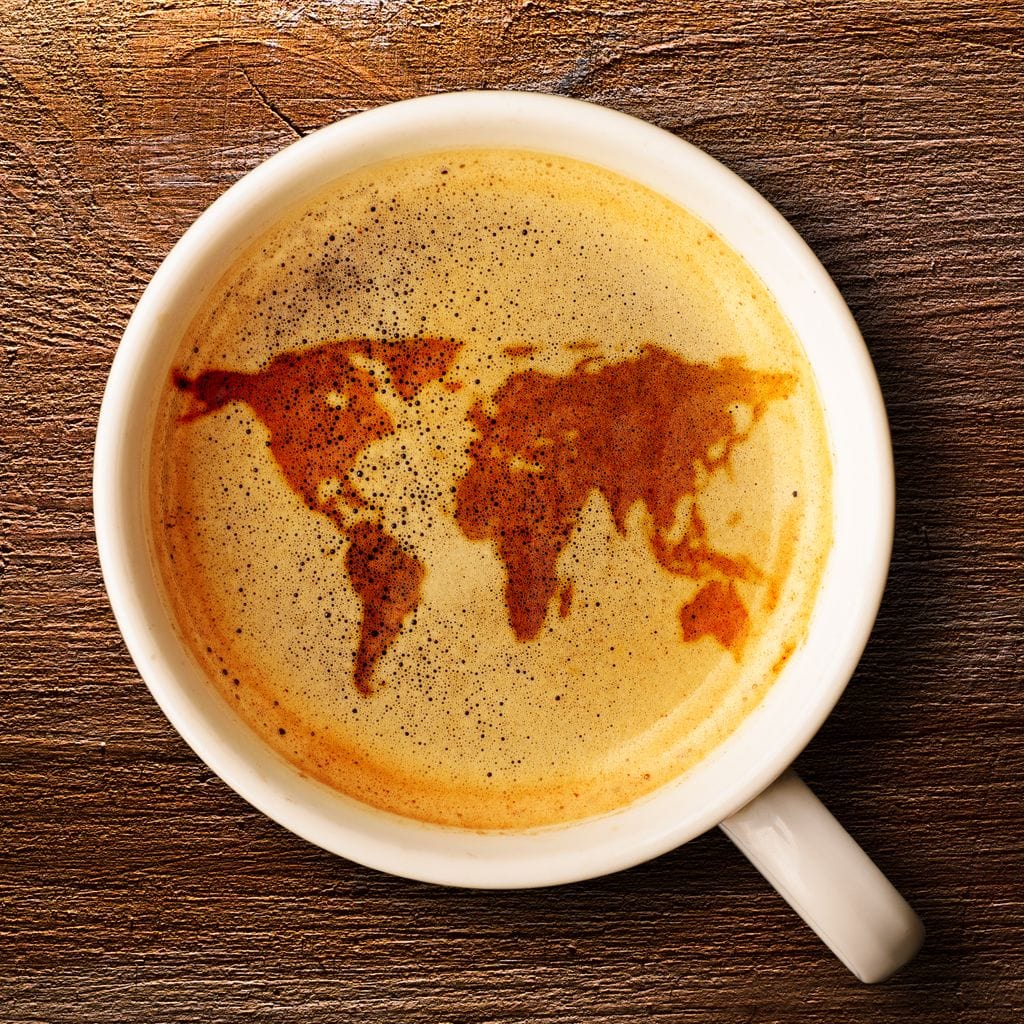World Map Coffee Cup Canvas Wall Art