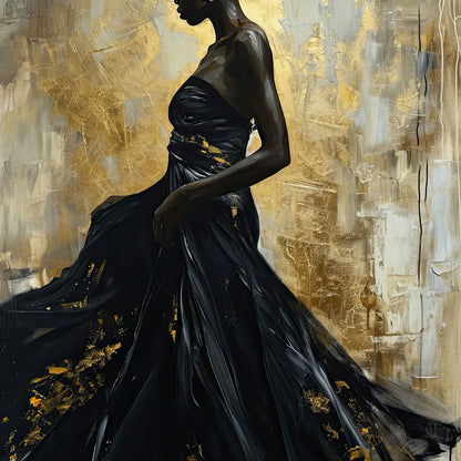 Ebony Elegance in Gold Canvas Wall Art