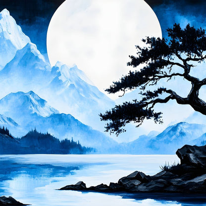 Moonlit Tranquil Peakscape Canvas Wall Art