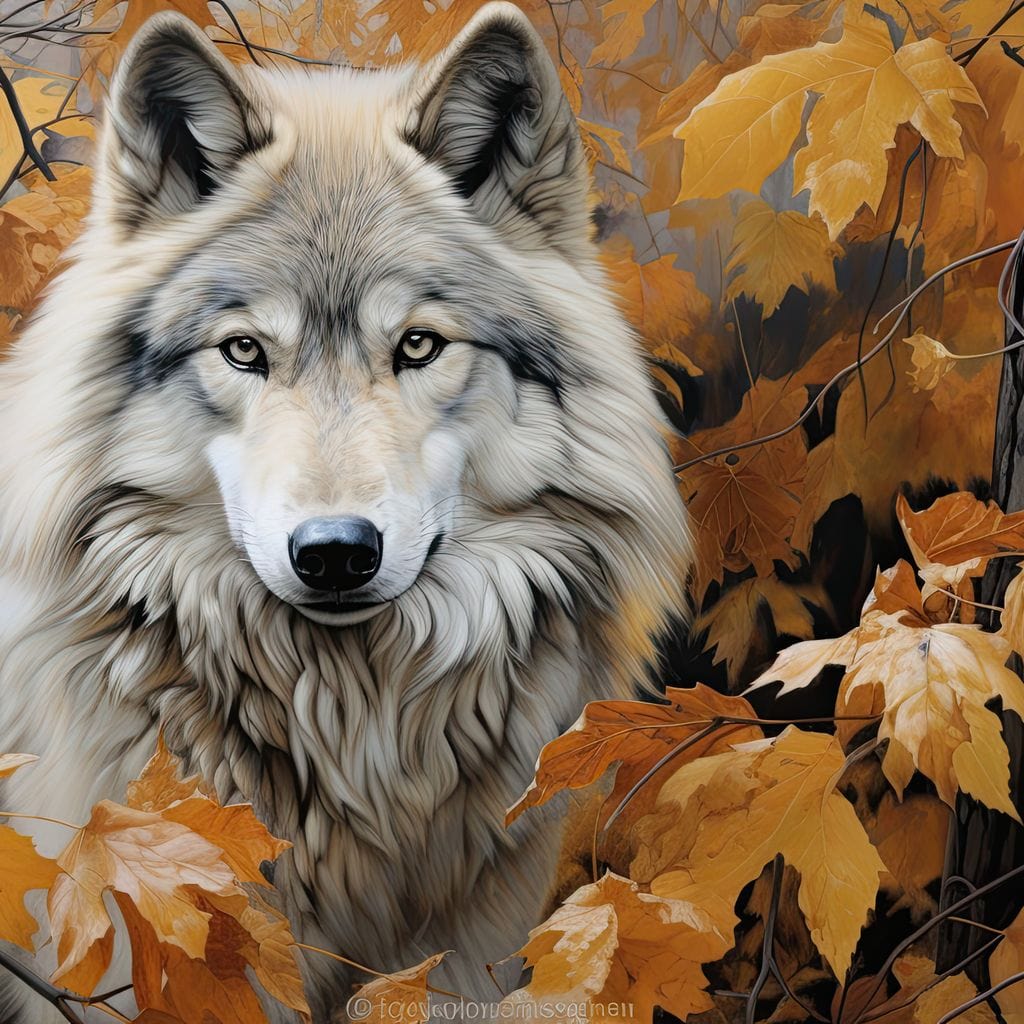 Autumnal Arctic Wolf Canvas Wall Art