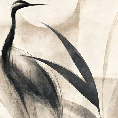 Lone Crane Watching The Pale Disc Canvas Wall Art