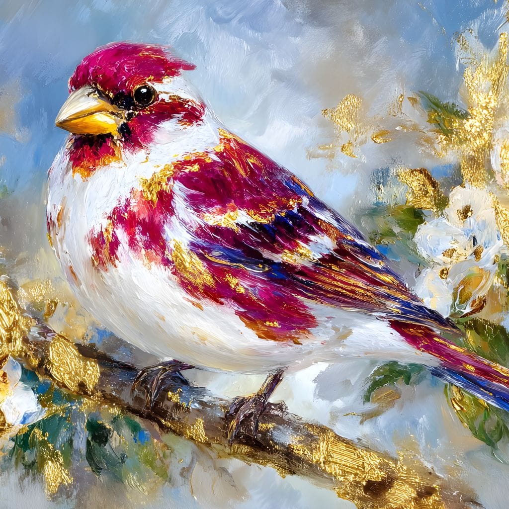Golden Petal Songbird Canvas Wall Art