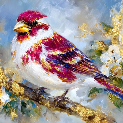 Golden Petal Songbird Canvas Wall Art