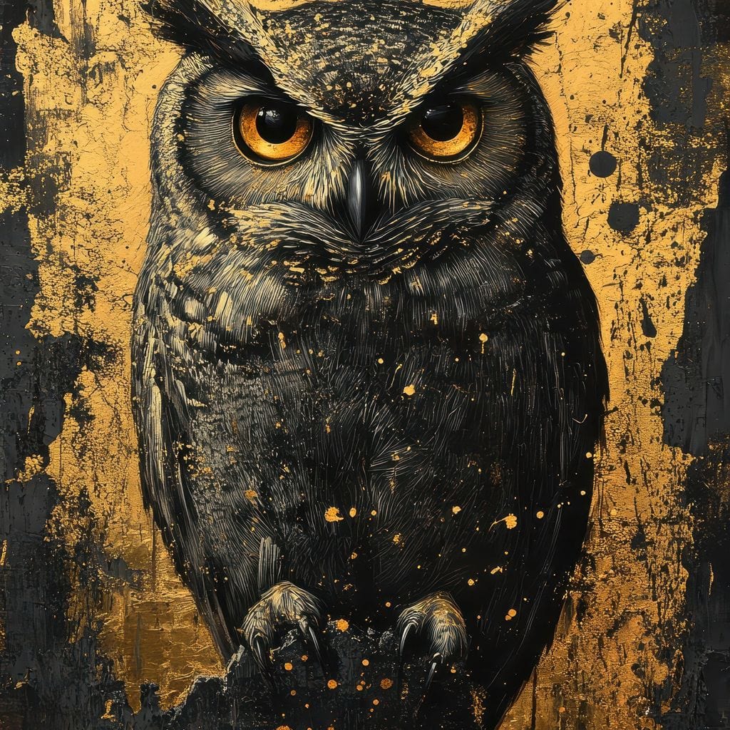 Golden Nocturnal Owl Canvas Wall Art