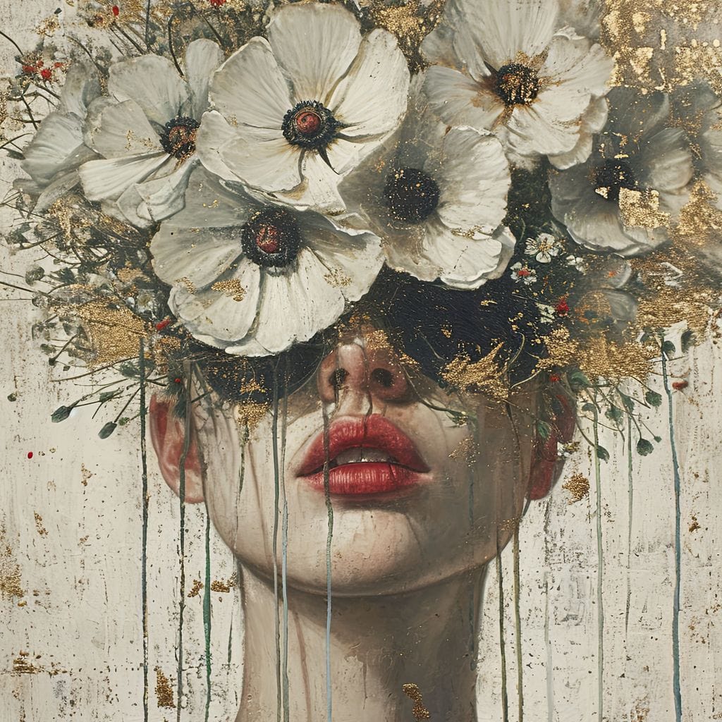Golden Petal Masquerade Canvas Wall Art