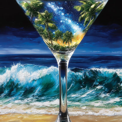 Cosmic Cocktail Island Night Canvas Wall Art