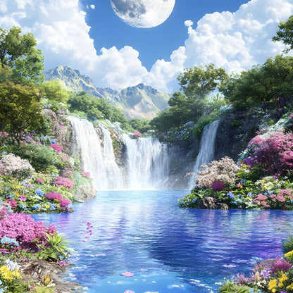 Lunar Reflection Over Falls Canvas Wall Art