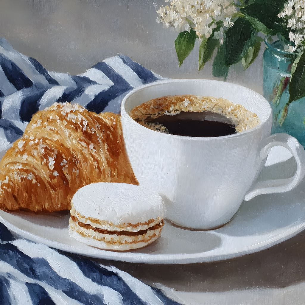 Morning Coffee Pastry & Macaron Canvas Wall Art