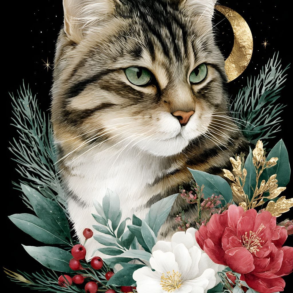 Moonlit Floral Gold Tabby Canvas Wall Art