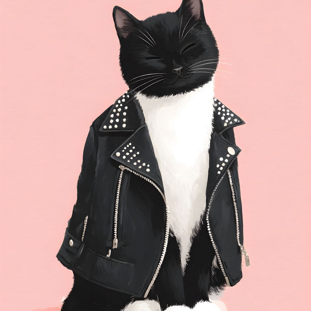 Biker Cat Attitude On Soft Pink Canvas Wall Art