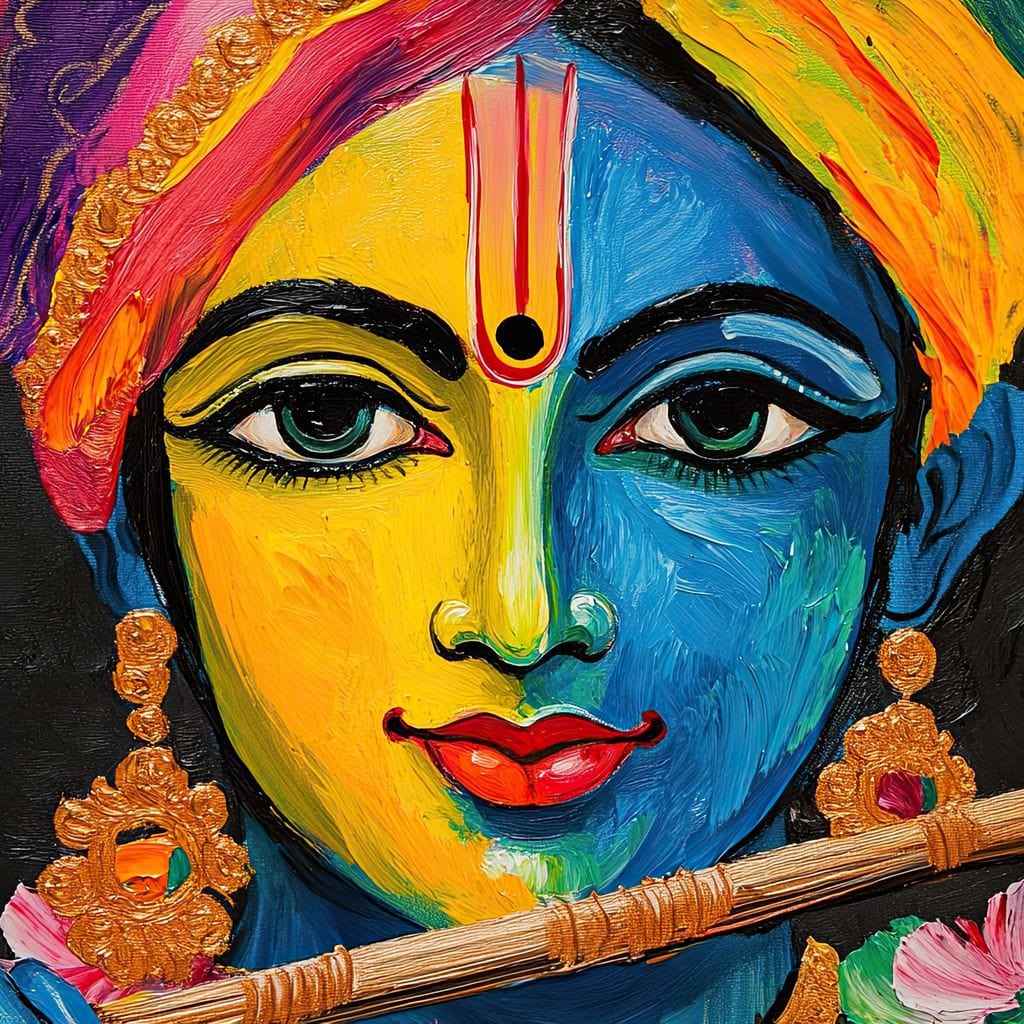 Divine Radiance of Vibrant Krishna Canvas Wall Art