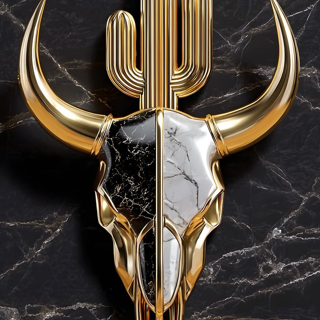 Golden Desert Totem Skull Marble Canvas Wall Art