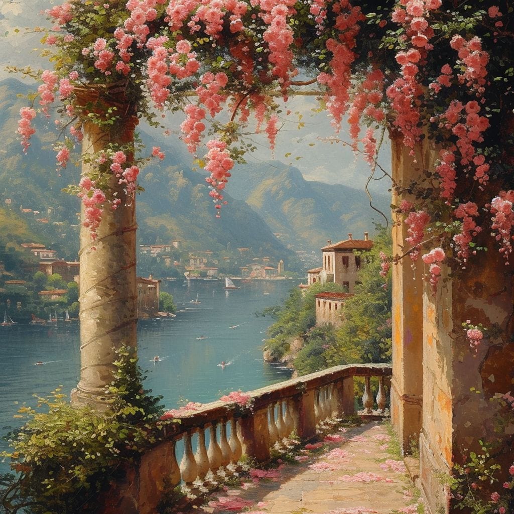 Blossomed Lakeside Retreat Canvas Wall Art