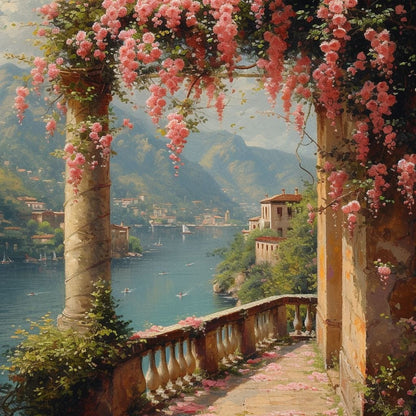 Blossomed Lakeside Retreat Canvas Wall Art