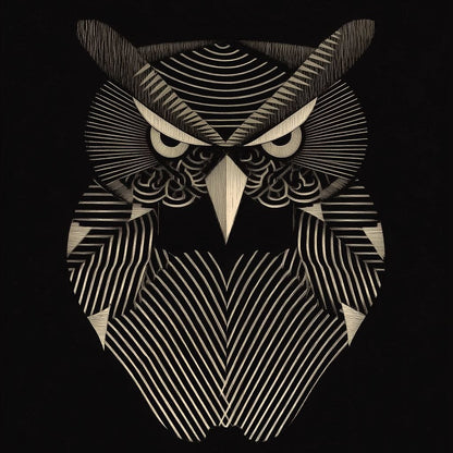 Golden Geometric Owl Guardian Canvas Wall Art