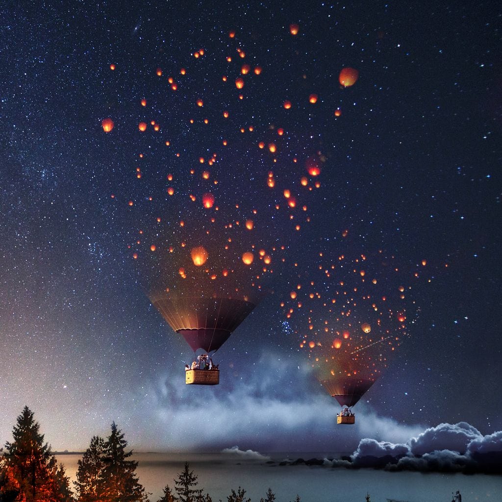 Hot Air Balloon Light Canvas Wall Art