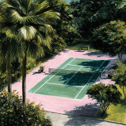 Palm Garden Tennis Court Retreat Canvas Wall Art