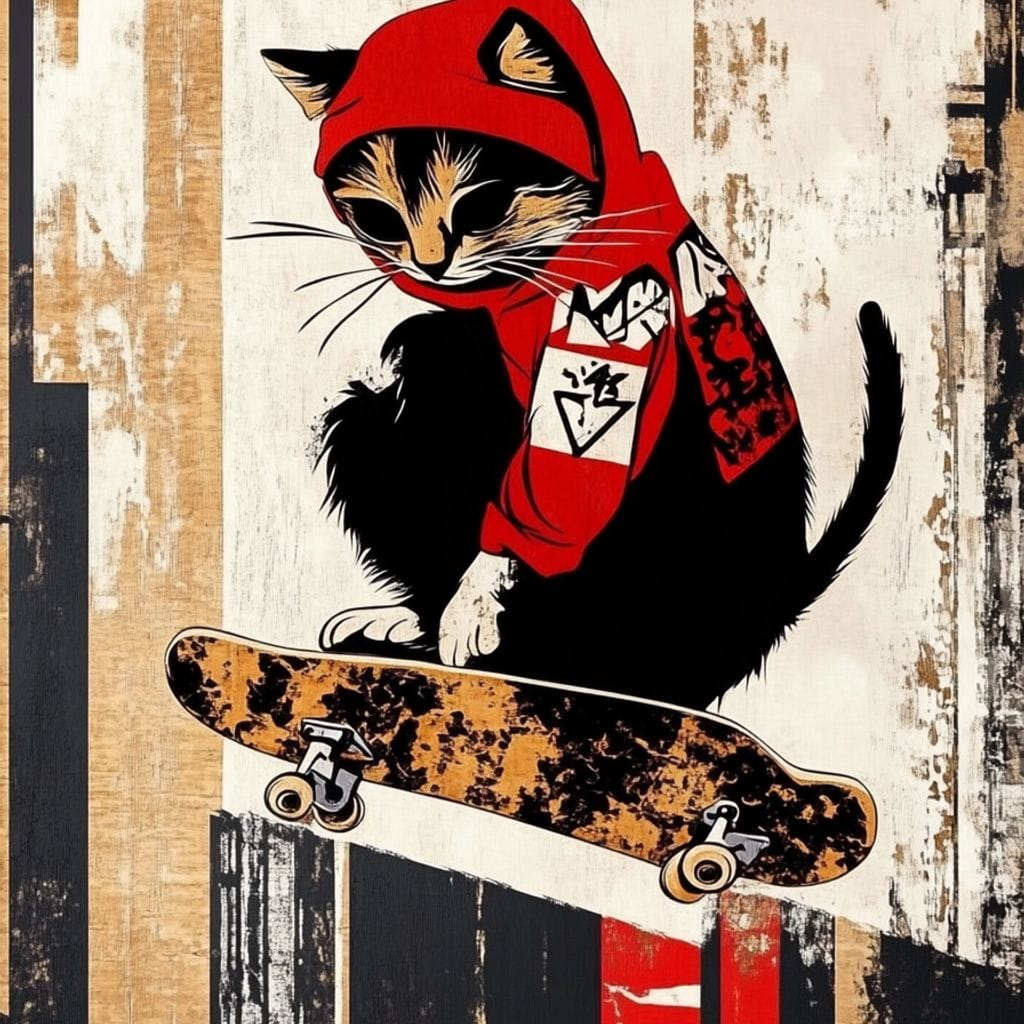 Feline Skateboarder Canvas Wall Art
