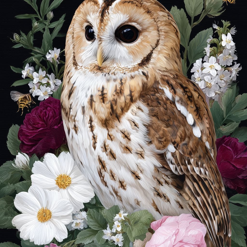 Barn Owl Floral Night Garden Canvas Wall Art