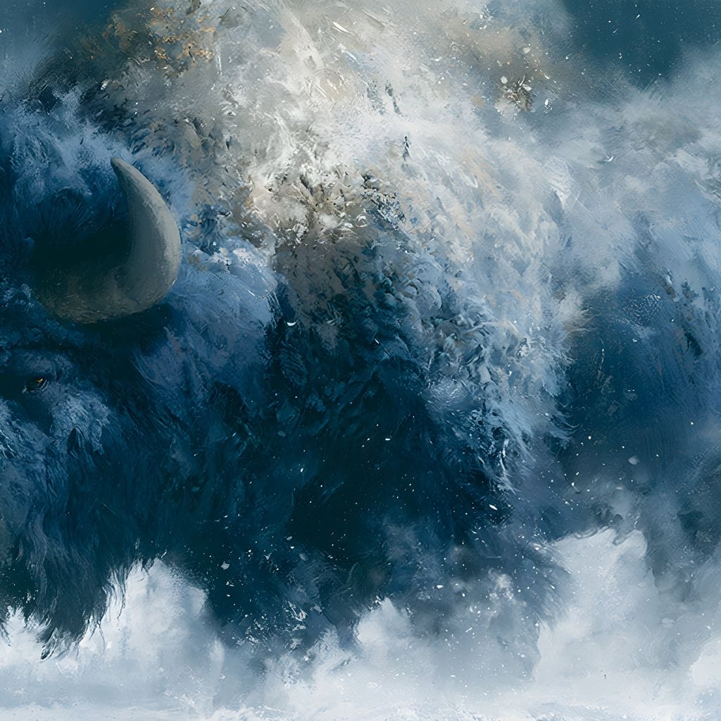 Roaming Buffalo In Cold Winter Plains Canvas Wall Art