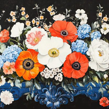 Floral Symphony on Midnight Canvas Wall Art
