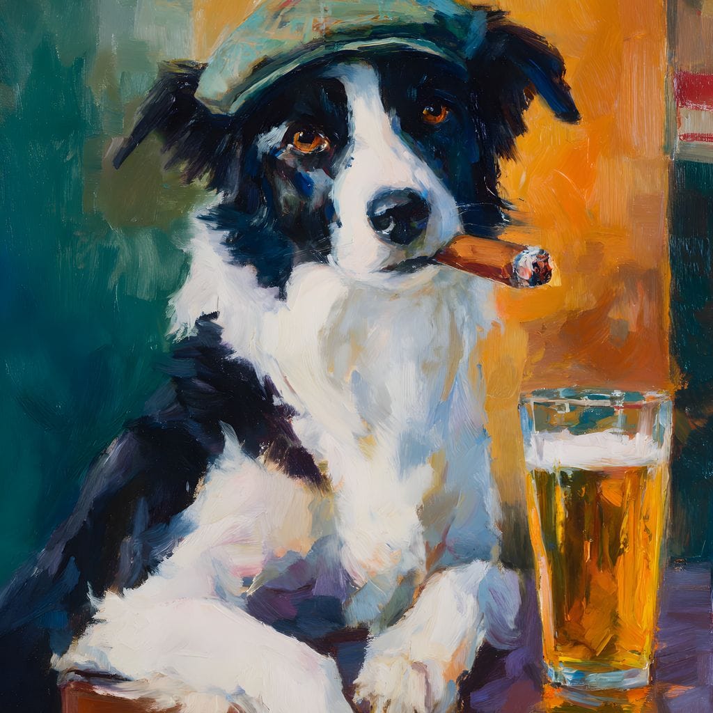 Cigar Dog Pub Portrait Oil Canvas Wall Art