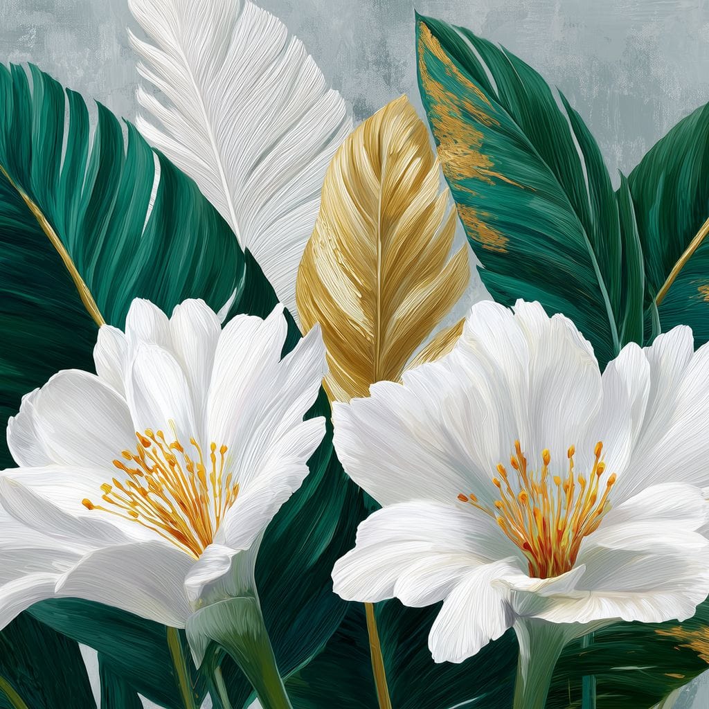 Gilded Tropical White Peony Canvas Wall Art