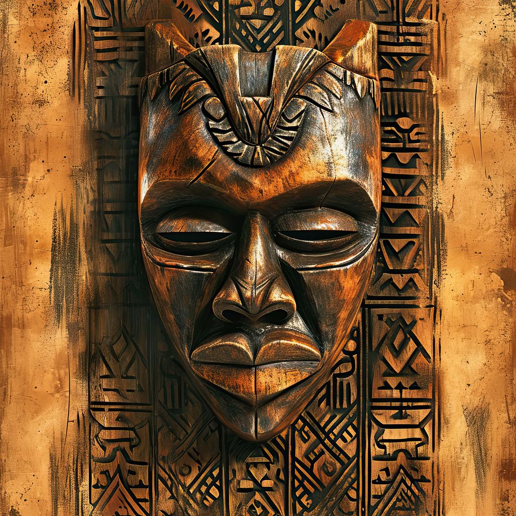 Ancient Tribal Mask Design Canvas Wall Art